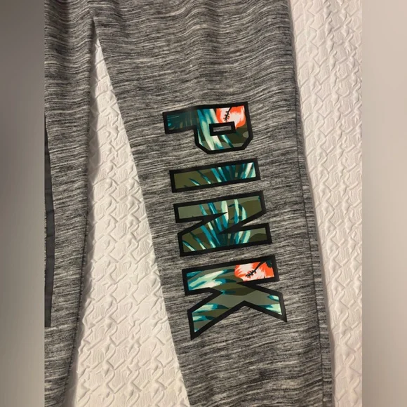 PINK size medium logo jogger sweat pants with Hawaiian floral print - Picture 2 of 9